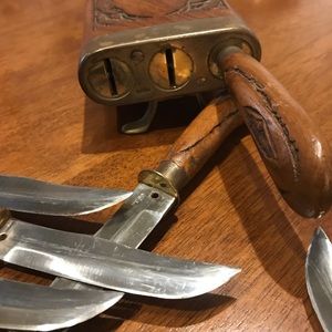 India Hand Carved 6 Knife Set & Holder